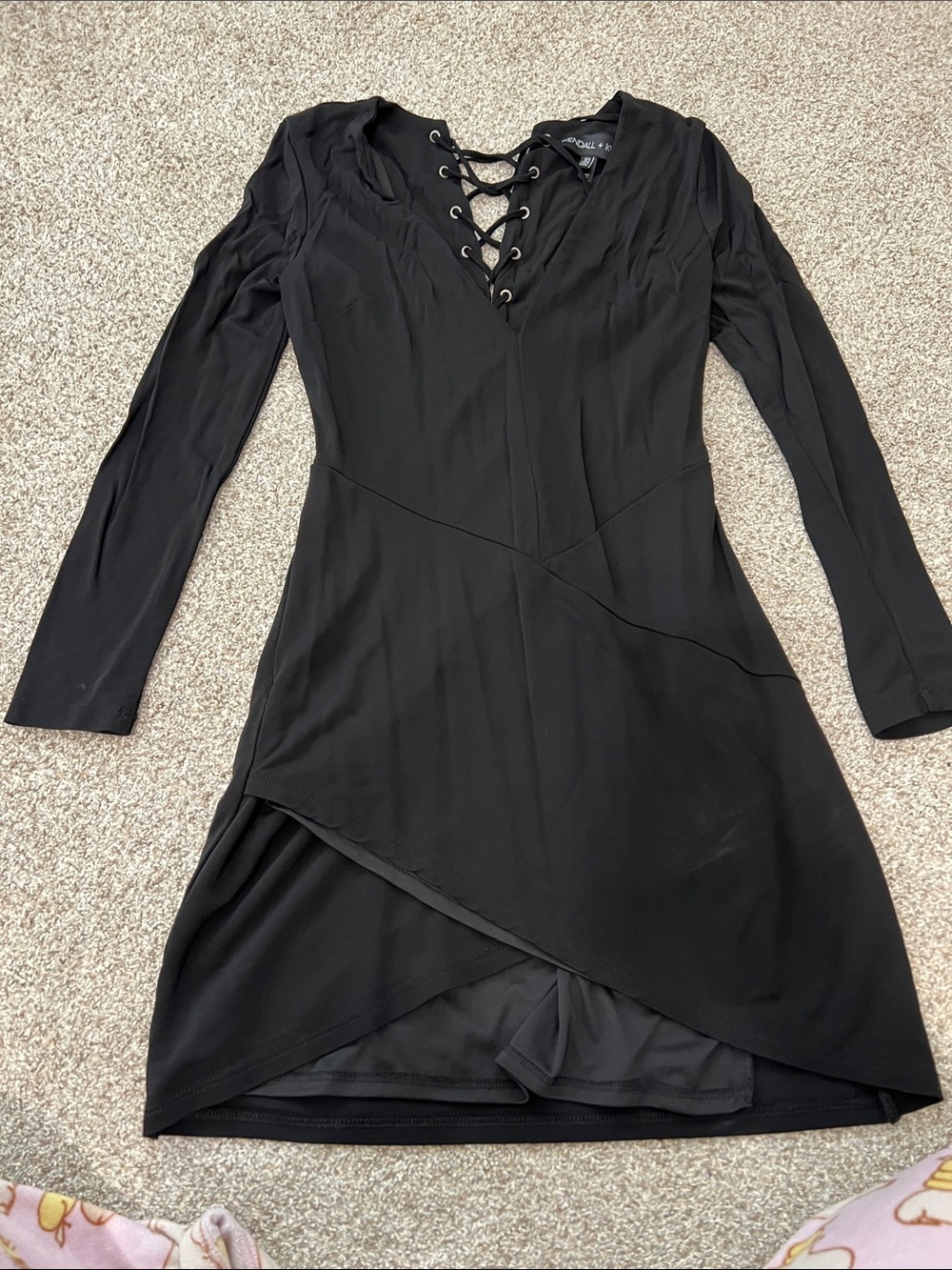 Kendall & Kylie Black Long Sleeve Lace-Up V-Neck Wrap Dress